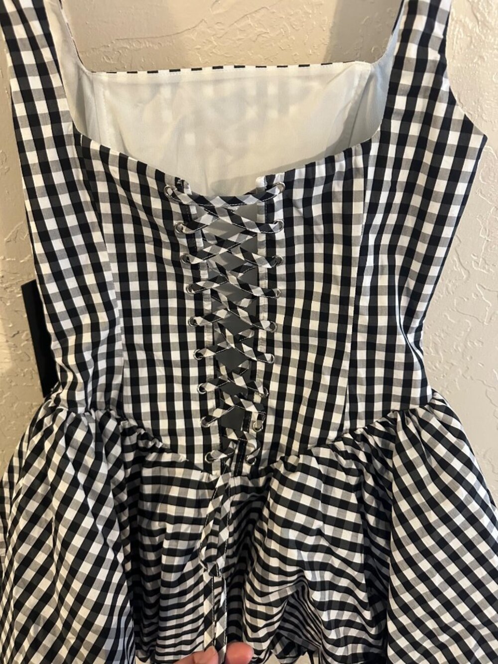 NWT Fashion Nova Luxe Austin Poplin Black & White Gingham Milkmaid Mini Dress - Picture 12 of 13